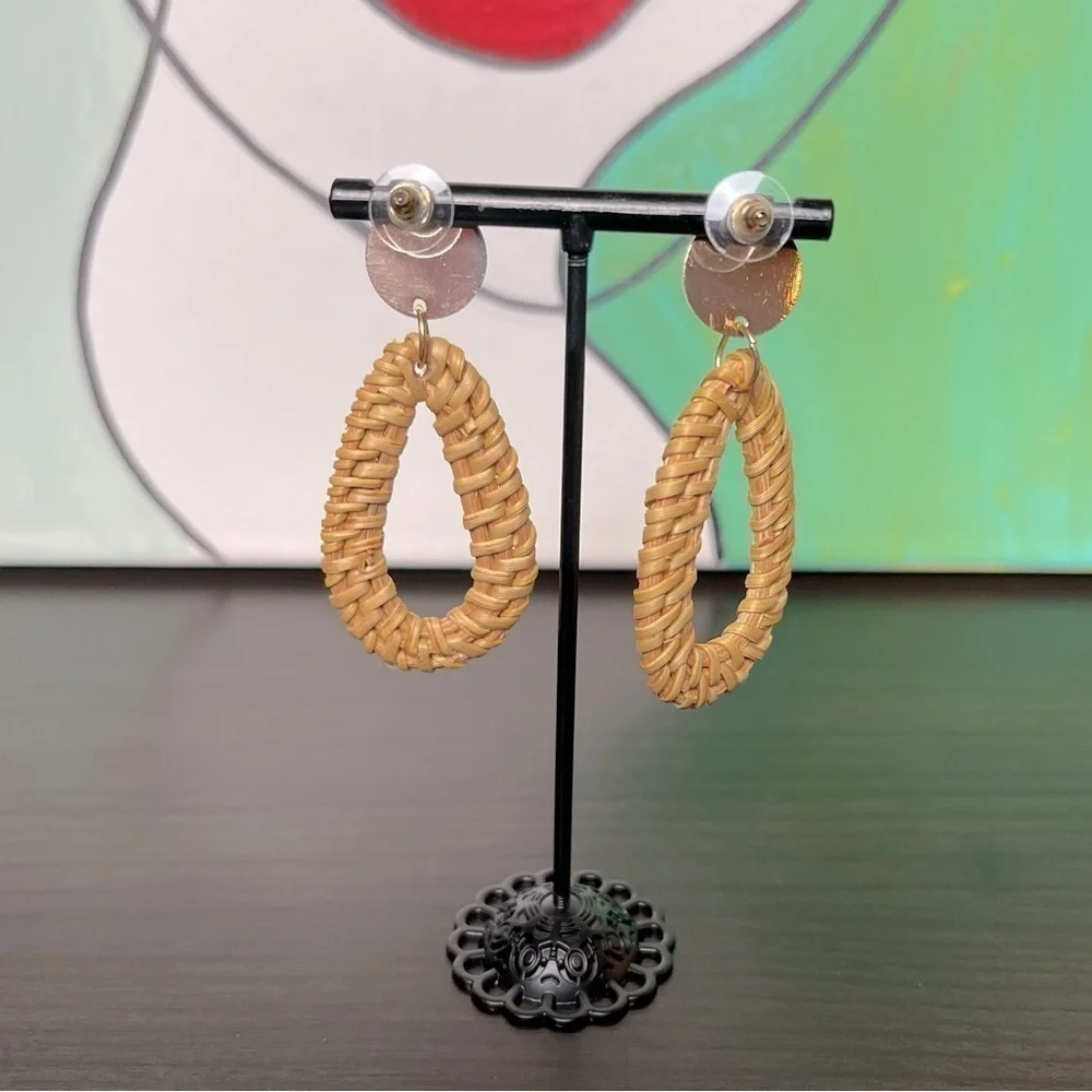 Teardrop Natural Rattan Whicker Bohemian Earrings ER08.3